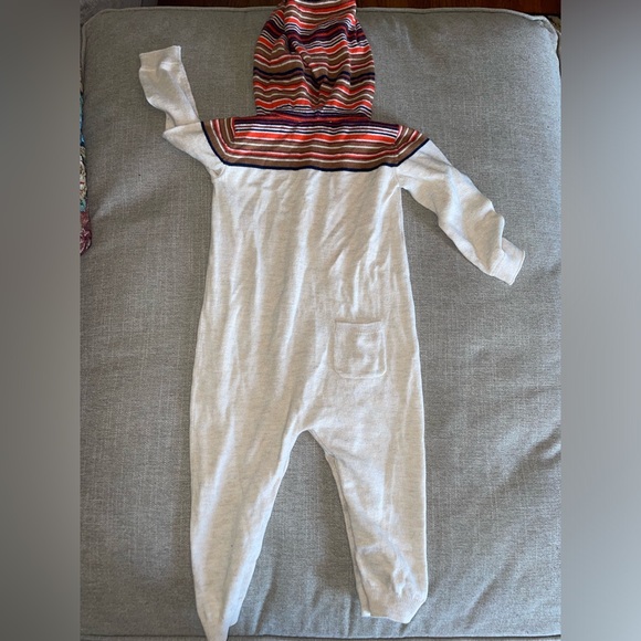 Infant knit striped print onesie hoodie - Picture 3 of 9
